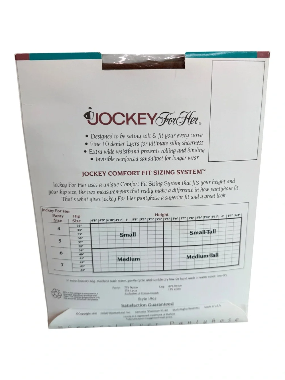 1991 Jockey For Her Sheerest Ever Control Top Pantyhose Size Small Chestnut